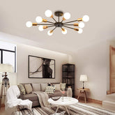 Modern living room with a stylish ceiling light fixture.